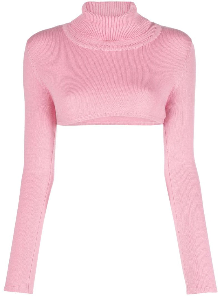 Pink Cropped Roll-neck Sweater