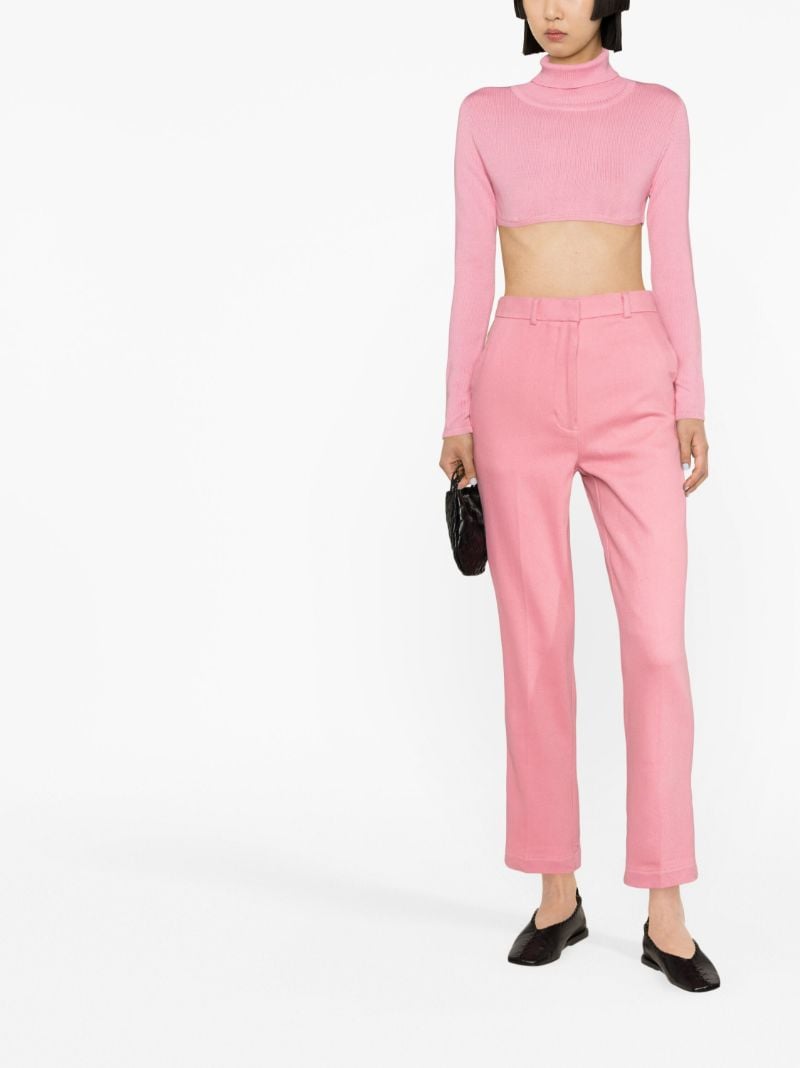 Pink Cropped Roll-neck Sweater