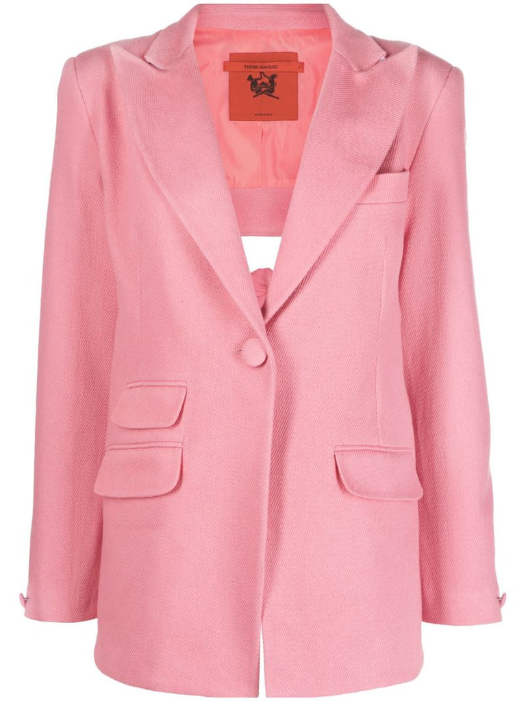 Pink Single-breasted Open Back Blazer