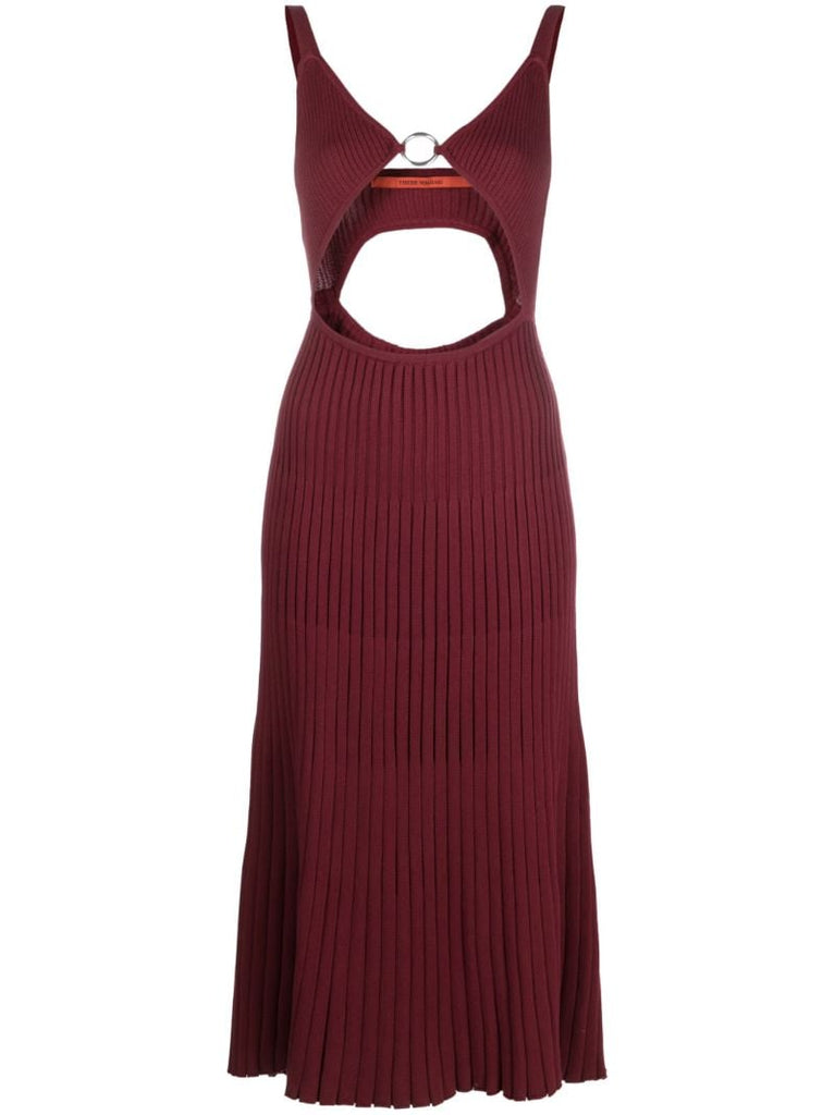 Red Cut-out Ribbed-knit Dress