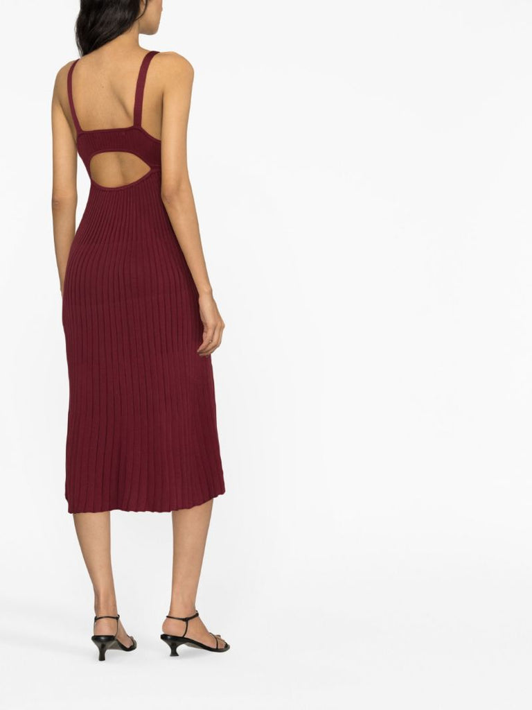 Red Cut-out Ribbed-knit Dress