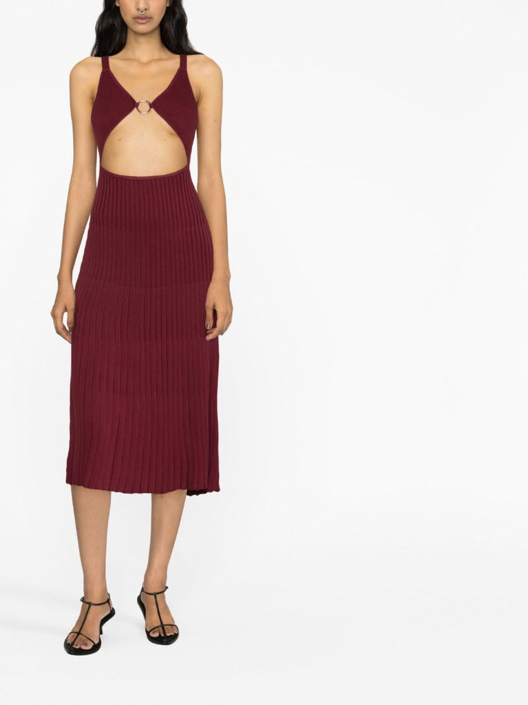 Red Cut-out Ribbed-knit Dress