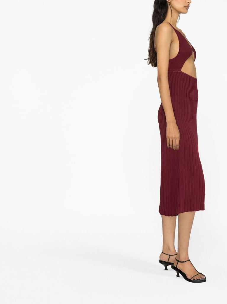 Red Cut-out Ribbed-knit Dress