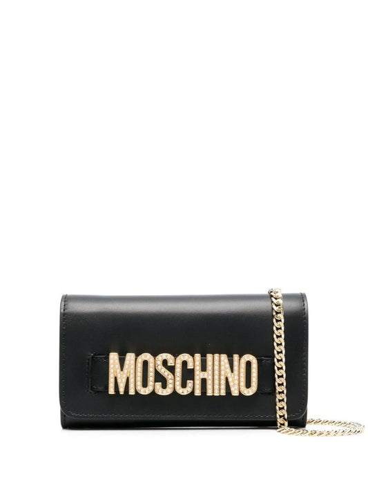 Black Crystal Logo Clutch Bag