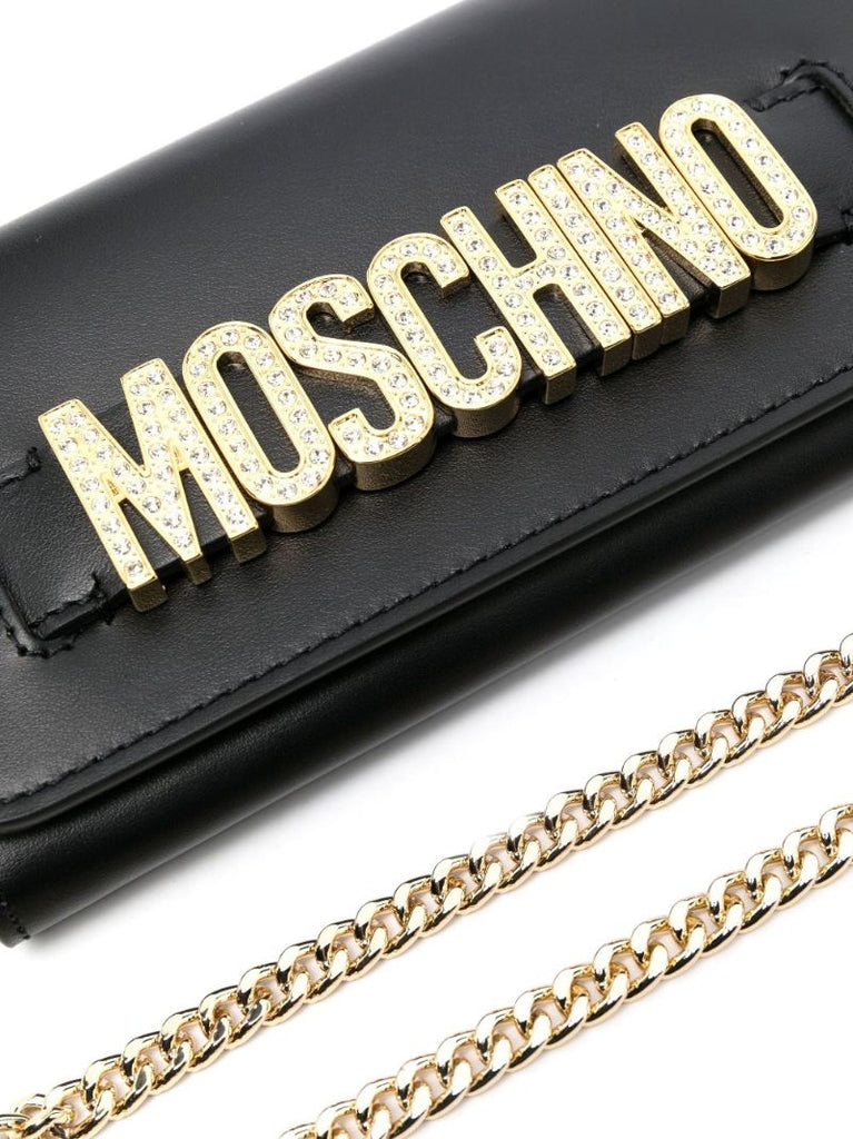 Black Crystal Logo Clutch Bag