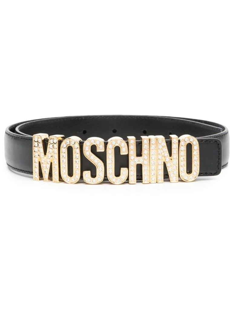 Black Crystal-embellished Leather Belt