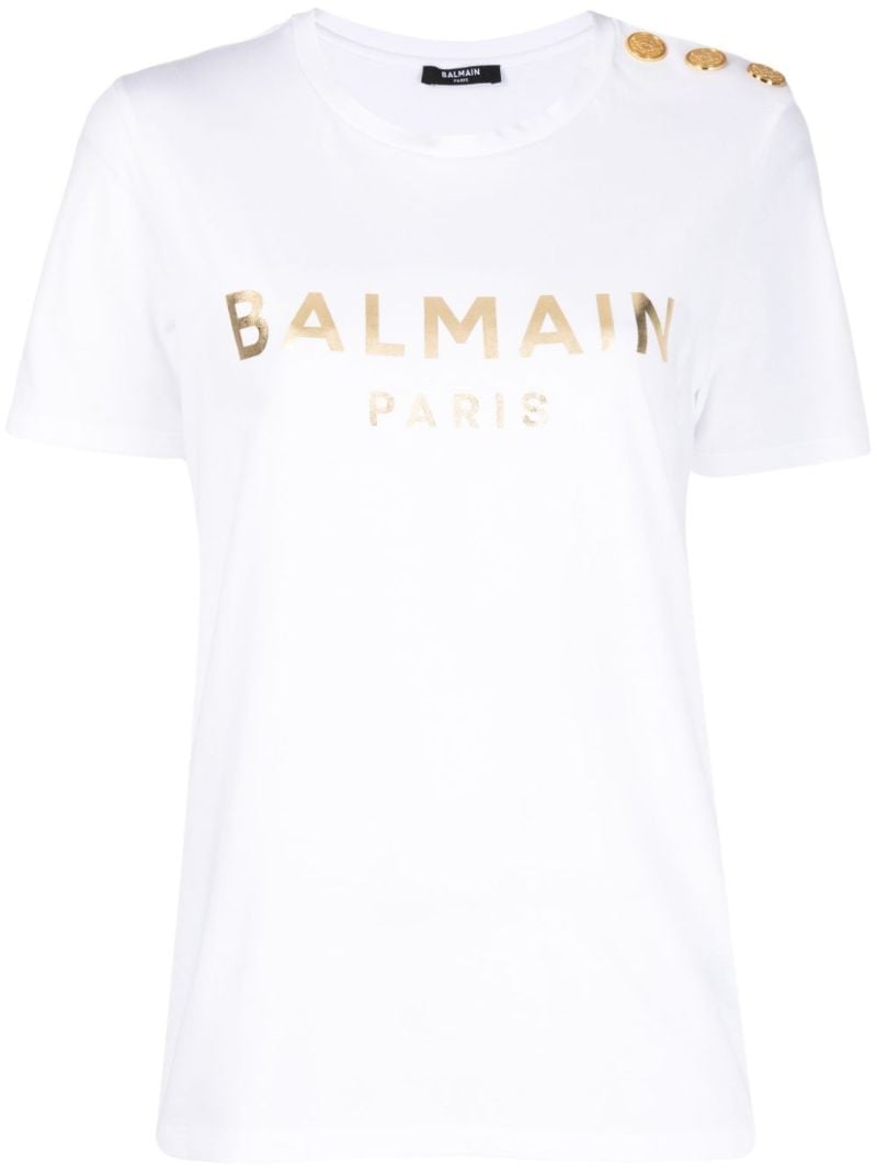 White Button-embellished Organic Cotton T-shirt