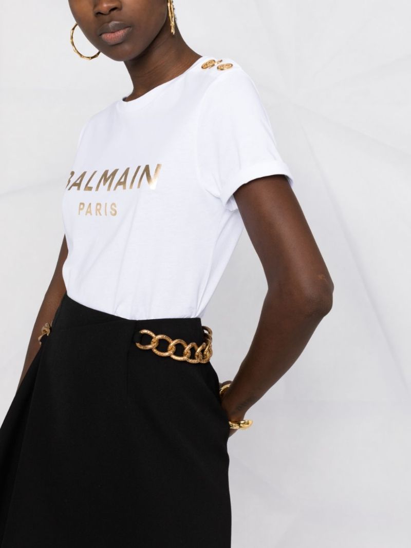 White Button-embellished Organic Cotton T-shirt