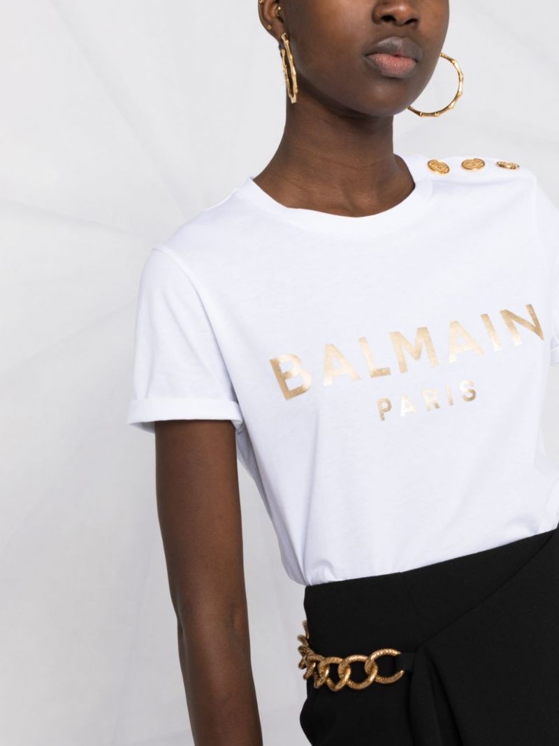White Button-embellished Organic Cotton T-shirt
