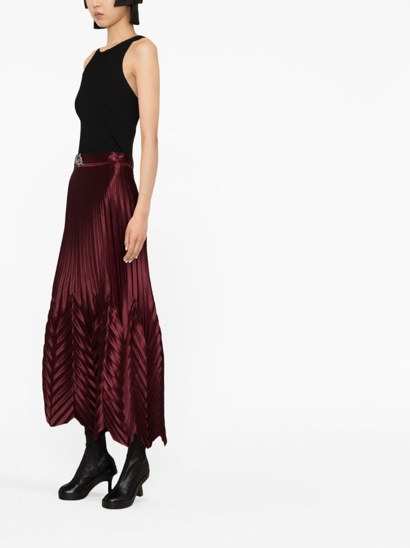 Red Chevron Pleated Midi Skirt