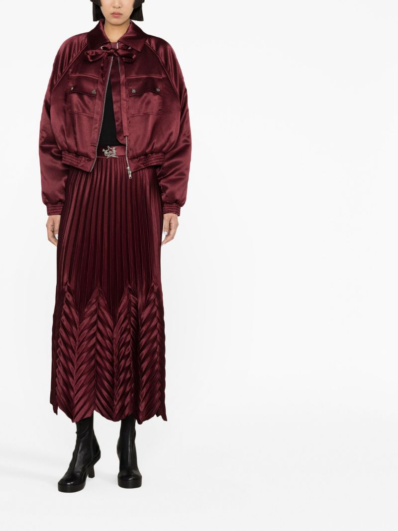 Red Chevron Pleated Midi Skirt