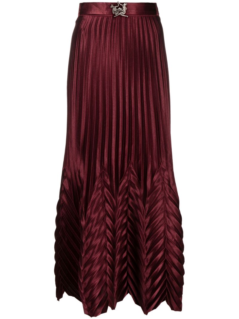 Red Chevron Pleated Midi Skirt