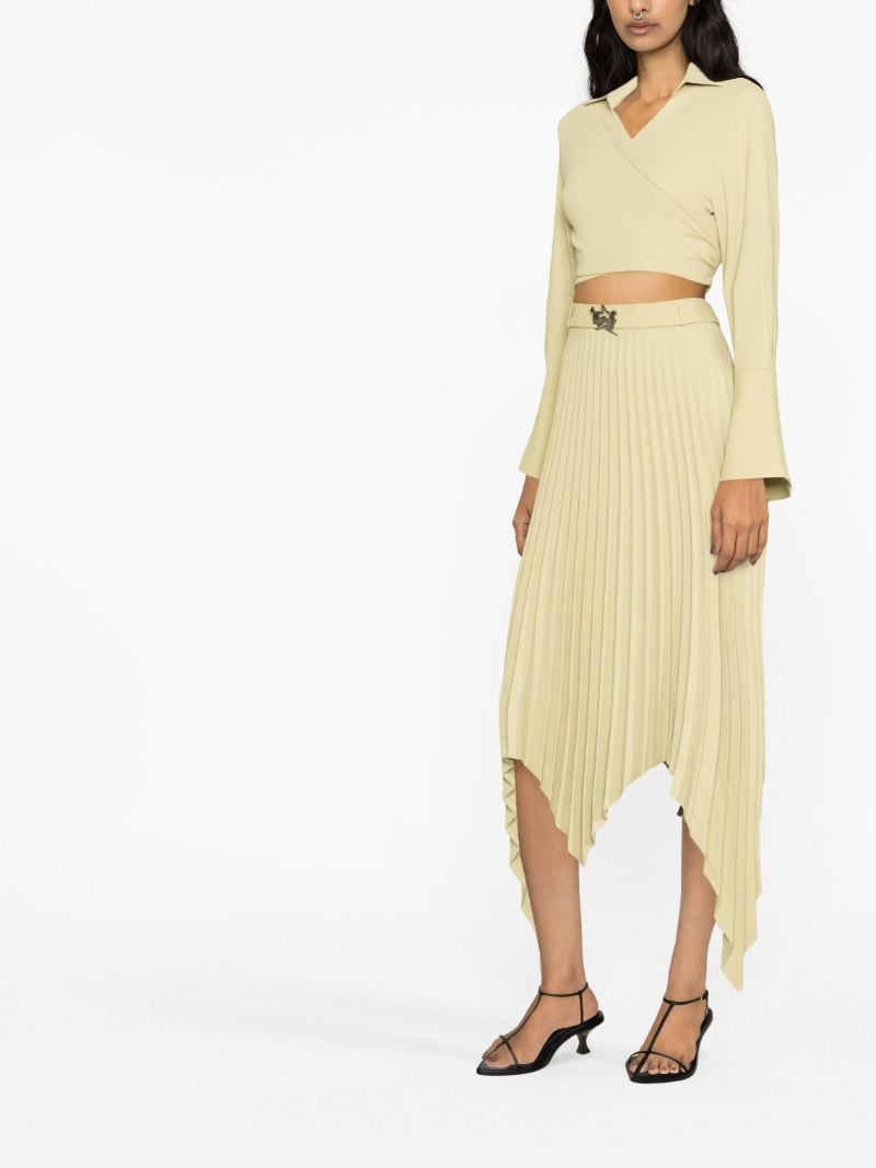 Green Asymmetric Pleated Skirt