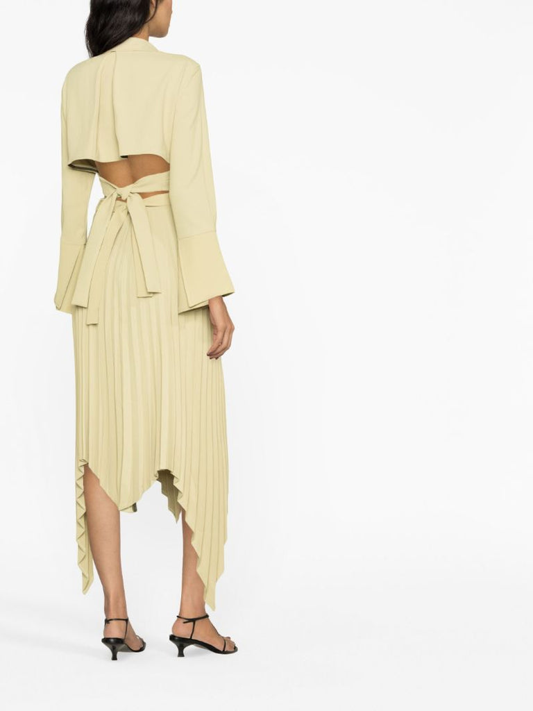 Green Asymmetric Pleated Skirt