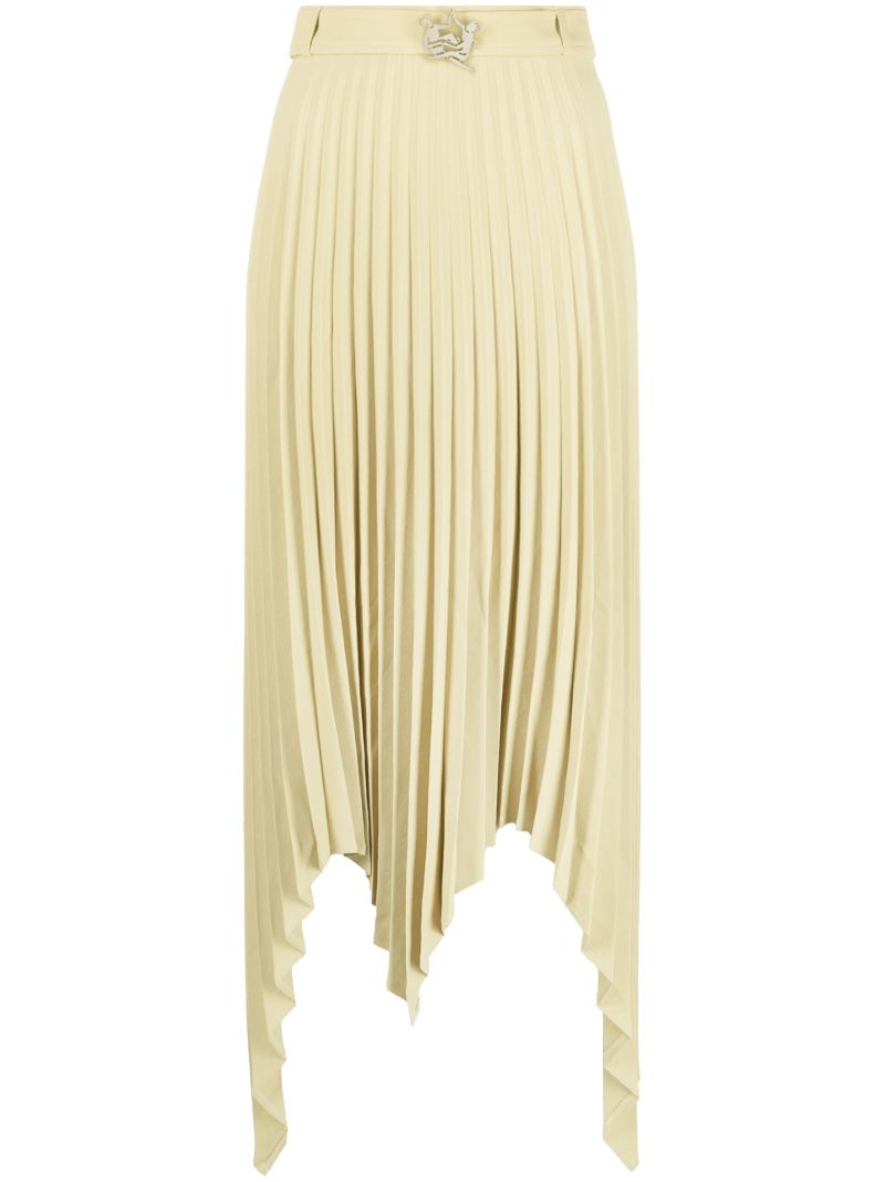 Green Asymmetric Pleated Skirt