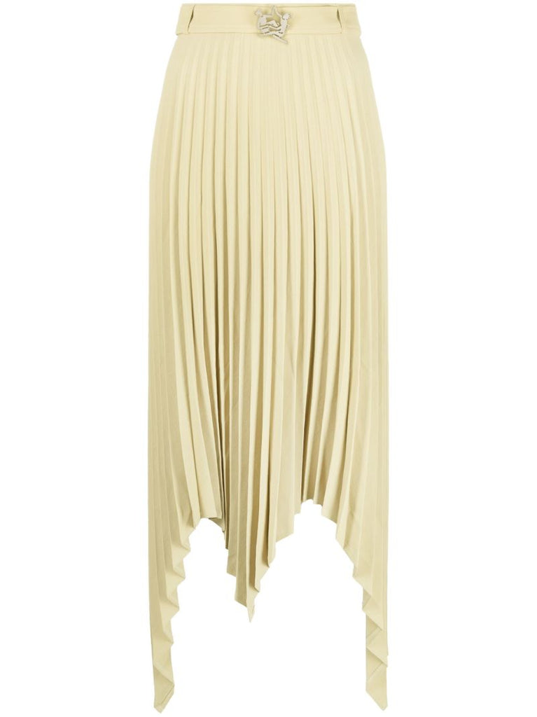 Green Asymmetric Pleated Skirt