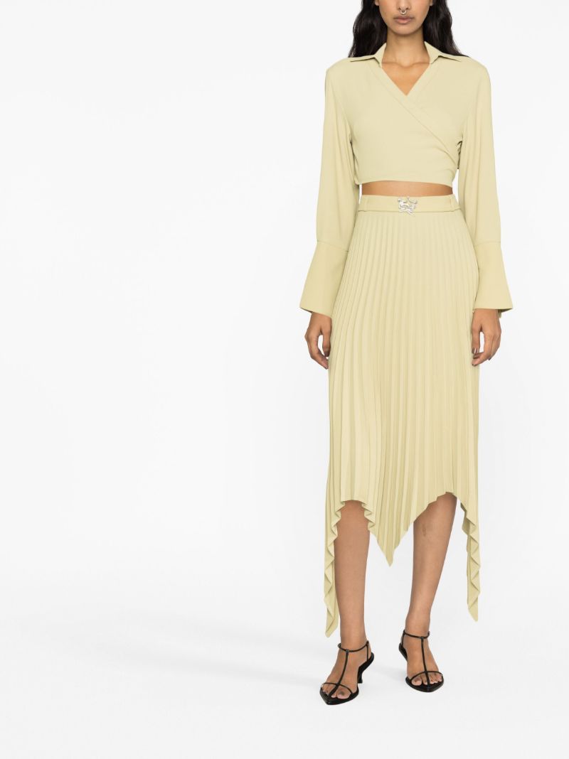 Green Asymmetric Pleated Skirt