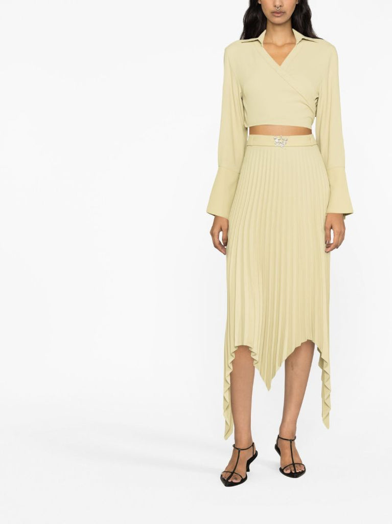 Green Asymmetric Pleated Skirt