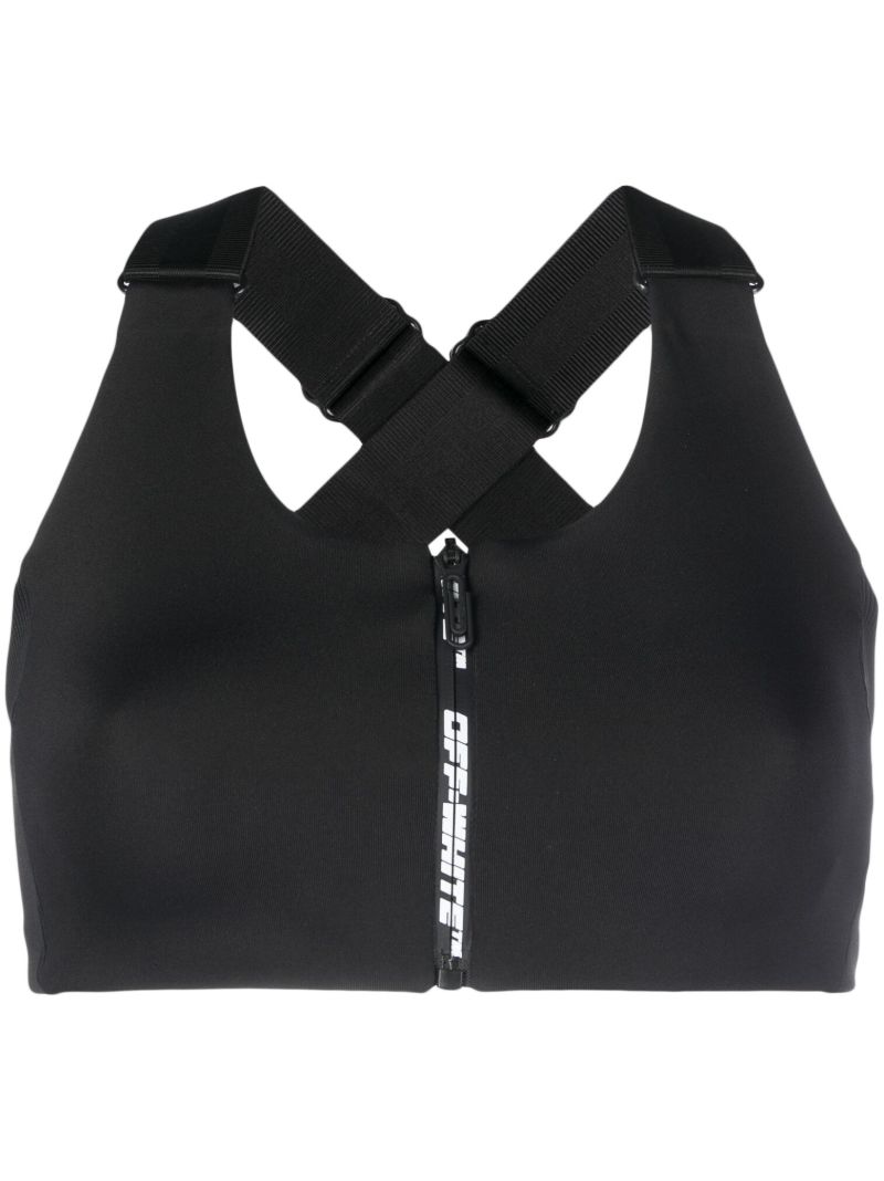 Black Zip-up Logo Sports Bra