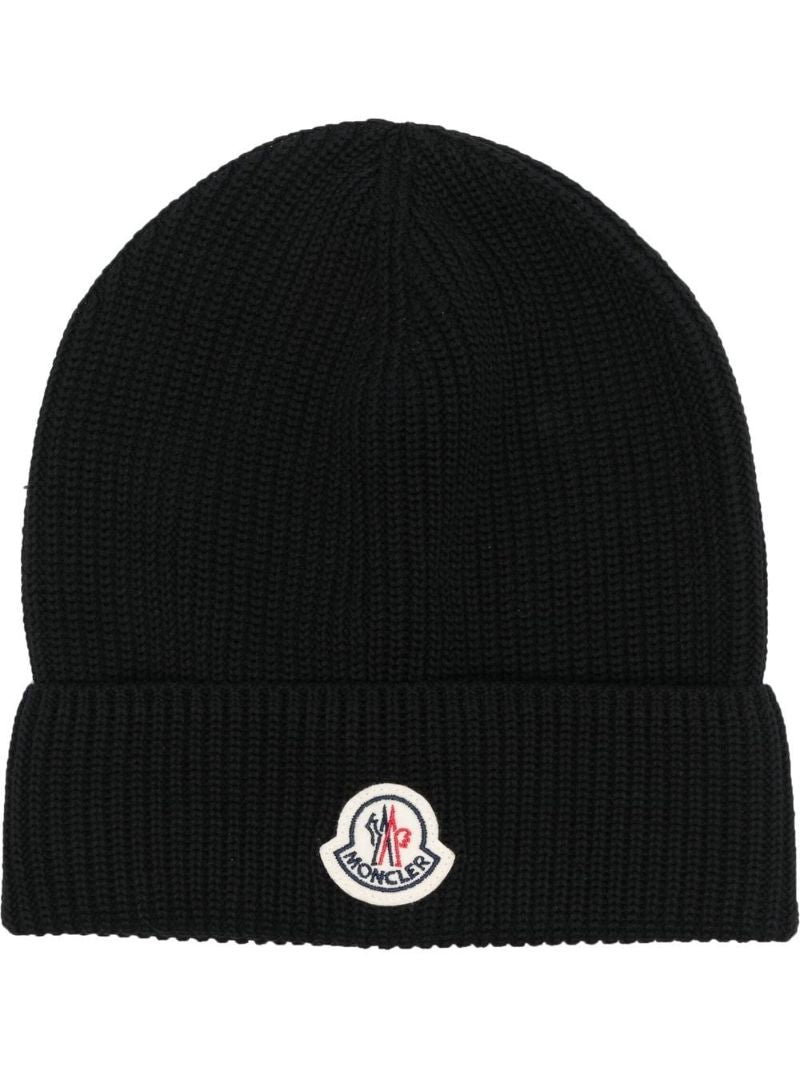 Black Logo Patch Cotton Beanie