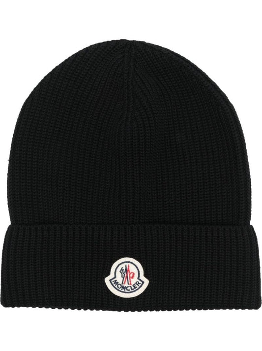 Black Logo Patch Cotton Beanie