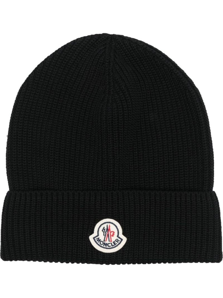 Black Logo Patch Cotton Beanie