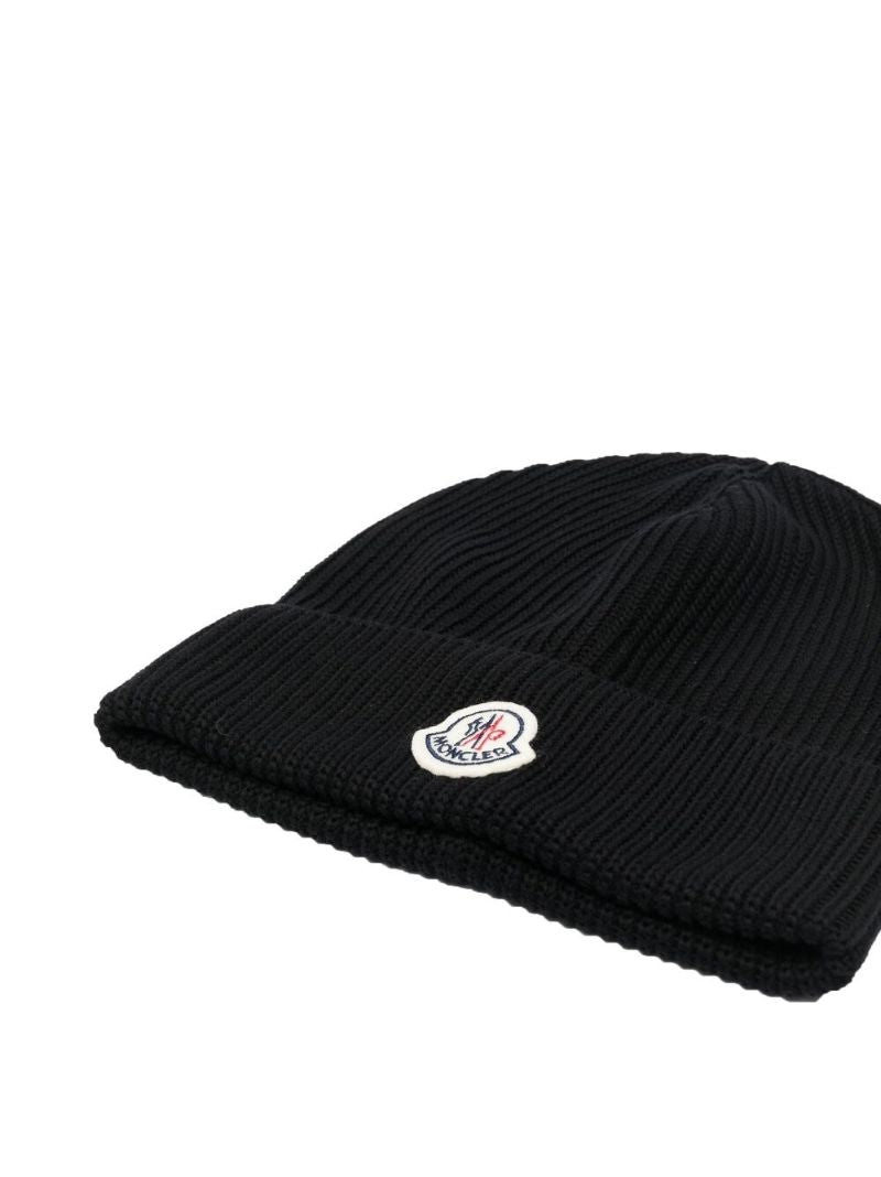 Black Logo Patch Cotton Beanie