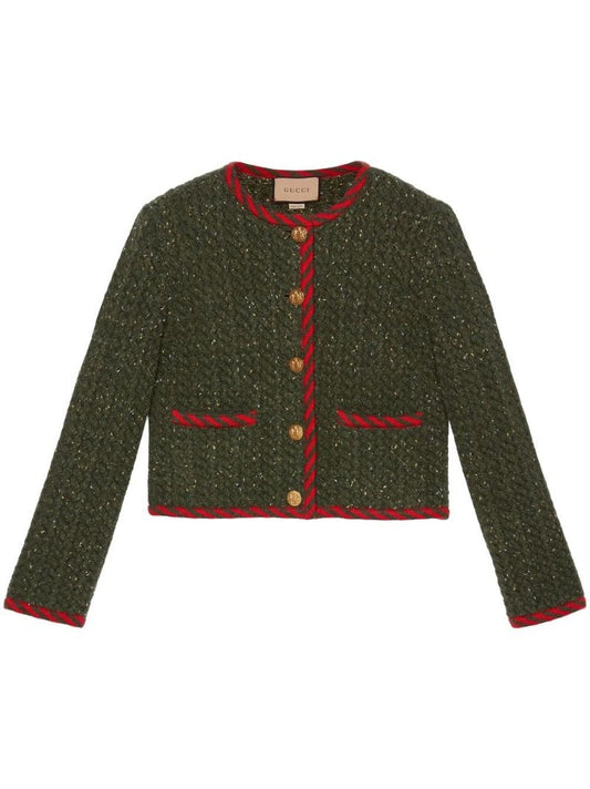 Green Cable-knit Contrast-trim Jacket