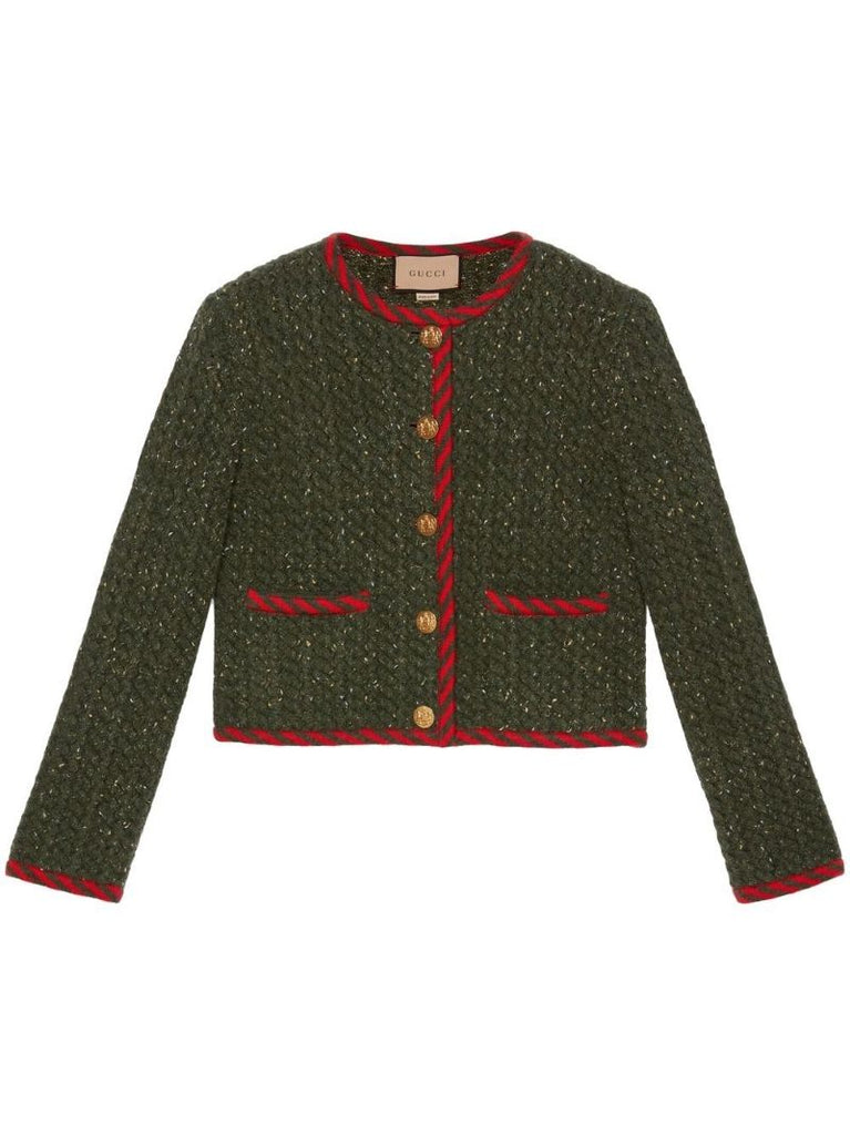 Green Cable-knit Contrast-trim Jacket
