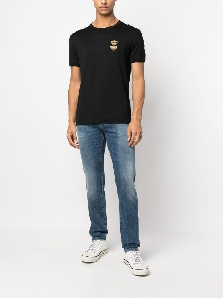 Black Embroidered Logo Cotton T-shirt