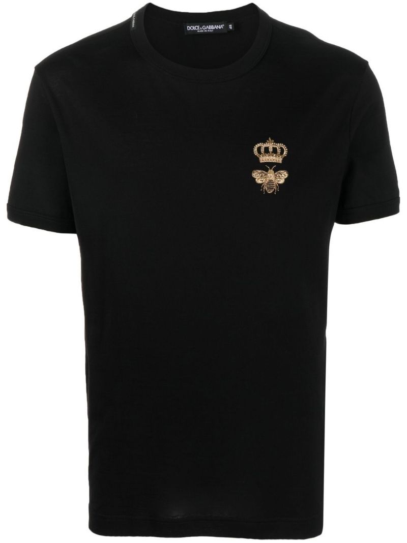 Black Embroidered Logo Cotton T-shirt