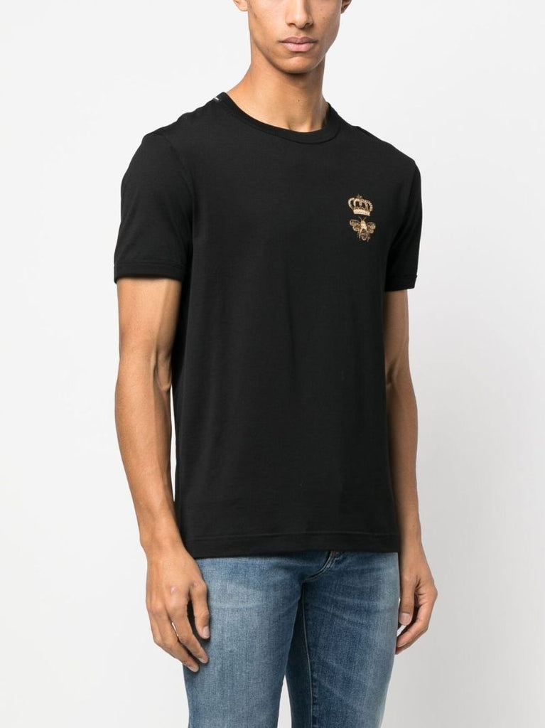 Black Embroidered Logo Cotton T-shirt