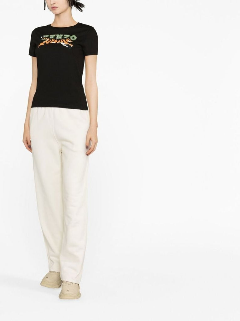 Black Embroidered-design T-shirt
