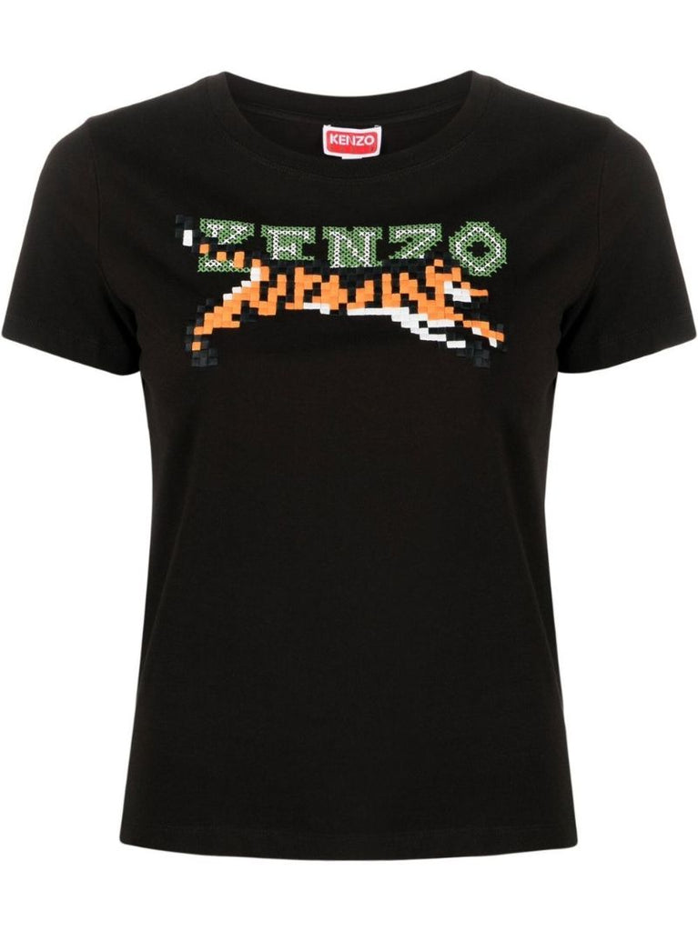 Black Embroidered-design T-shirt