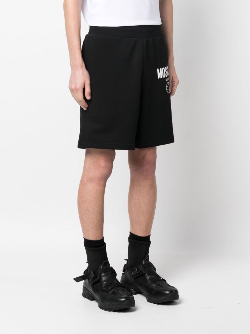 Black Logo Print Cotton Track Shorts