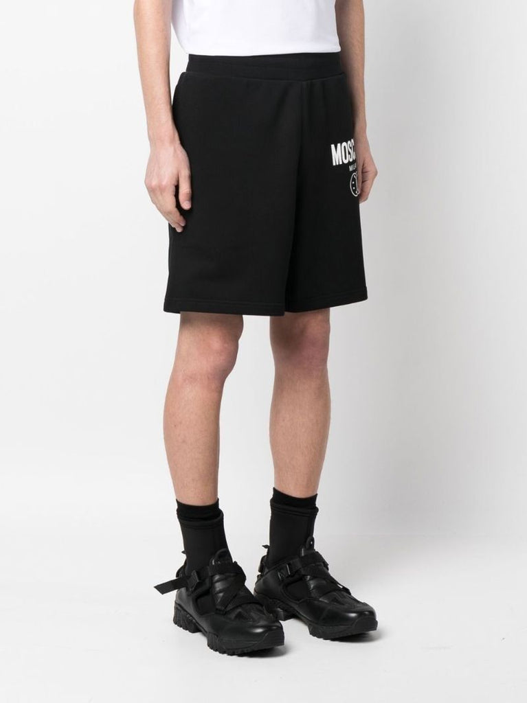 Black Logo Print Cotton Track Shorts