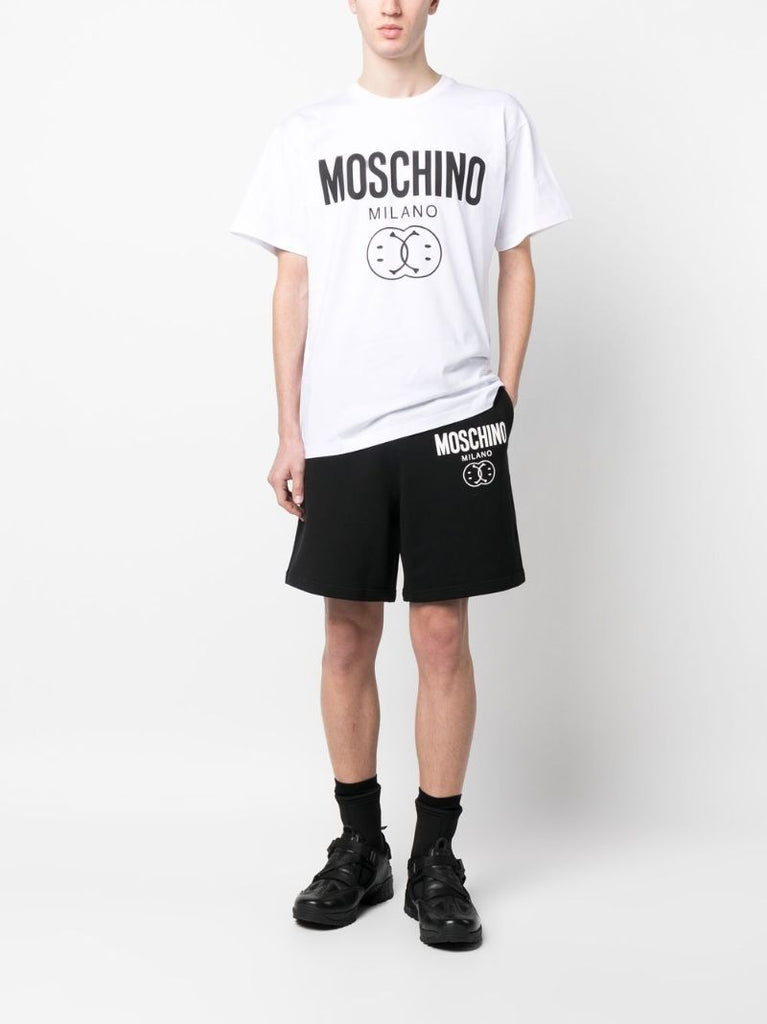 Black Logo Print Cotton Track Shorts