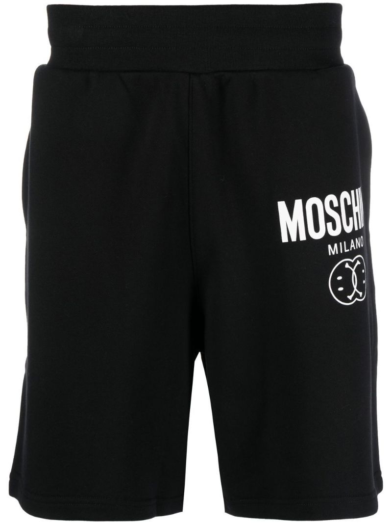 Black Logo Print Cotton Track Shorts