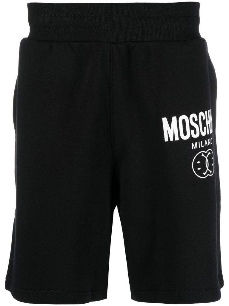 Black Logo Print Cotton Track Shorts