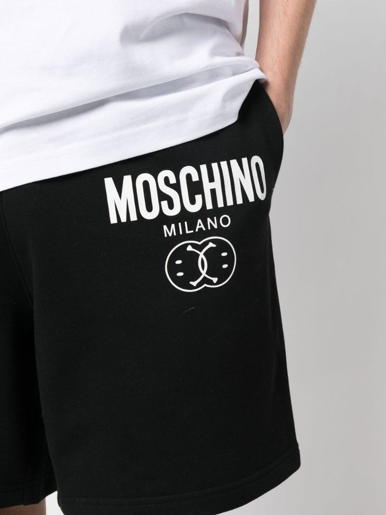 Black Logo Print Cotton Track Shorts