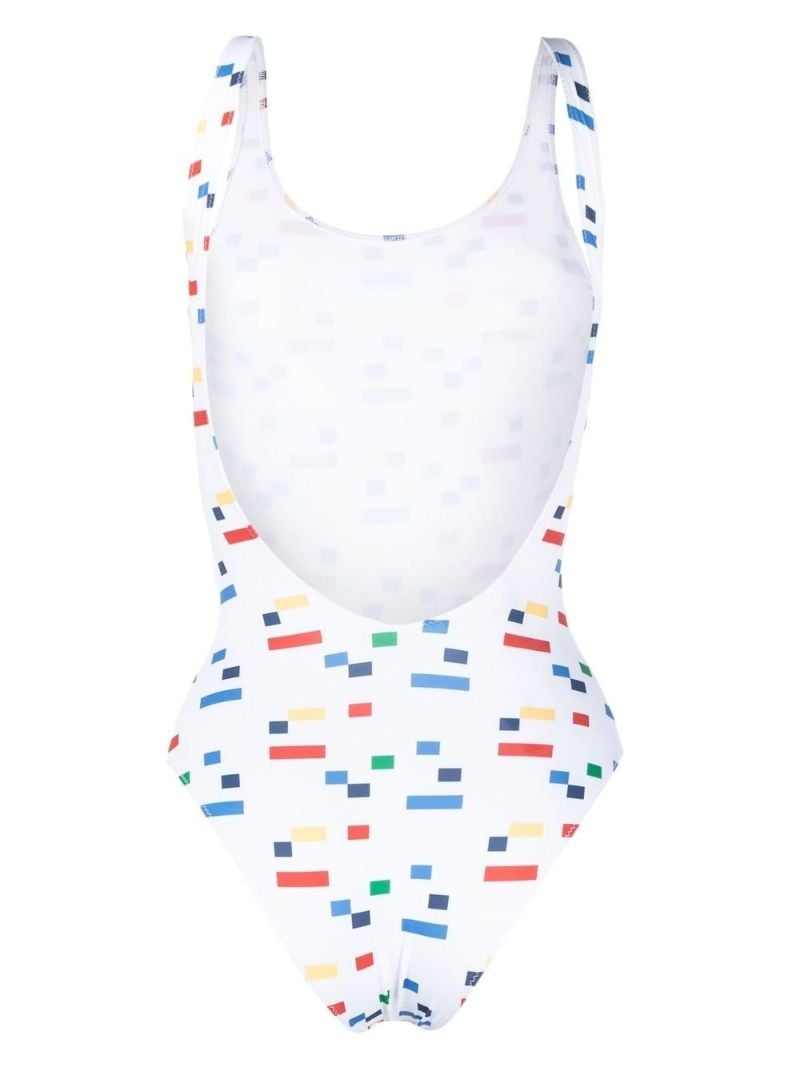 White Pixelated Logo Print Swimsuit
