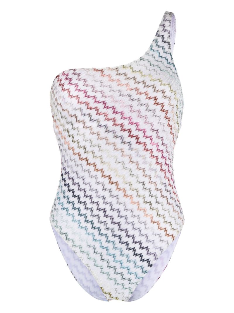 White Zig-zag One-shoulder Swimsuit