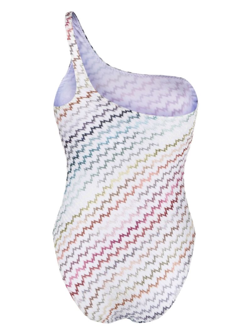 White Zig-zag One-shoulder Swimsuit