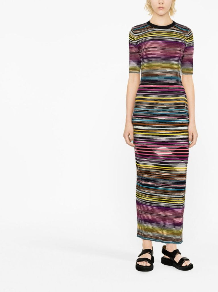 Black Striped Knitted Maxi Dress