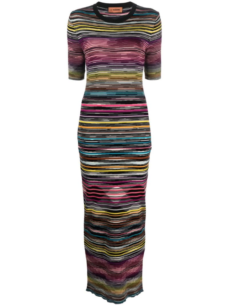 Black Striped Knitted Maxi Dress