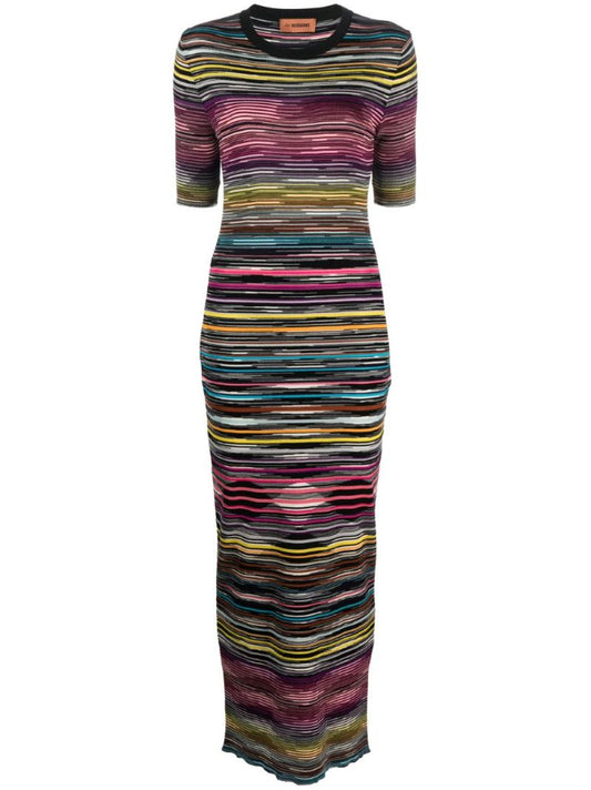 Black Striped Knitted Maxi Dress
