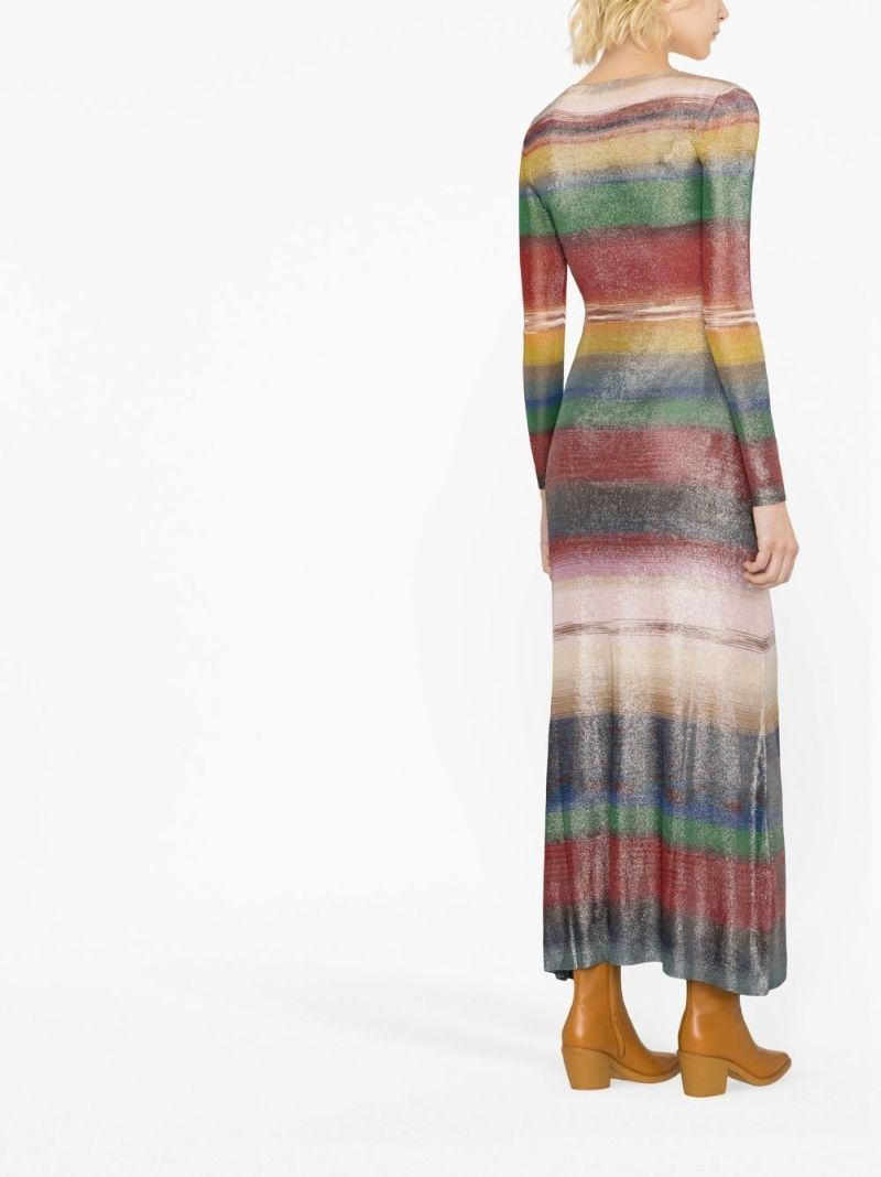 Red Striped Long-sleeve Midi Dress