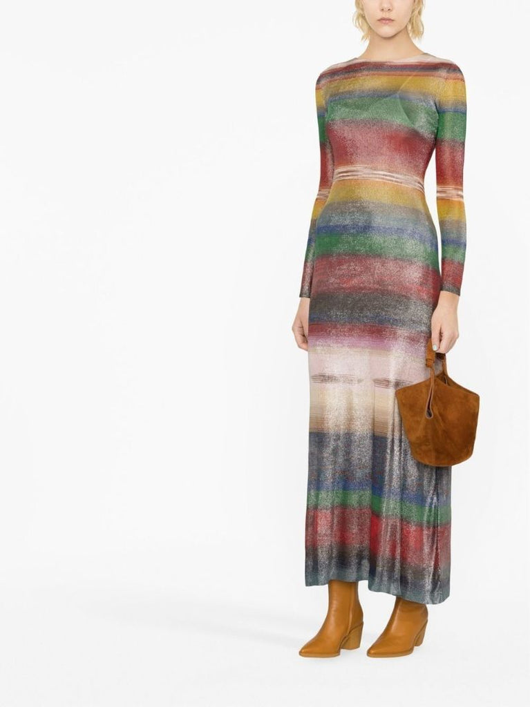 Red Striped Long-sleeve Midi Dress