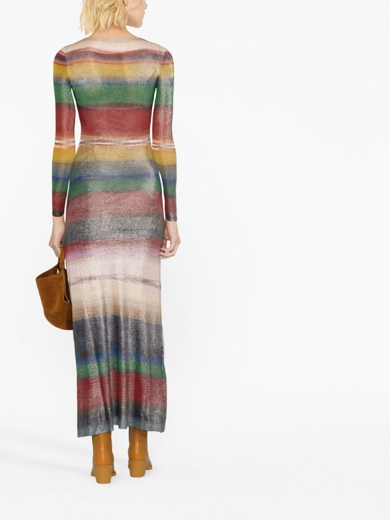 Red Striped Long-sleeve Midi Dress