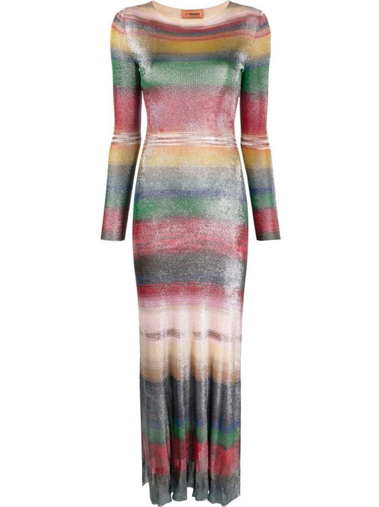 Red Striped Long-sleeve Midi Dress